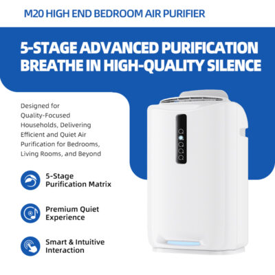 High Quality Portable 320 M3 CADR Bedroom Air Purifier Sleep Mode ABS Material HEPA Filter Bacteria Removal ROHS Certificate